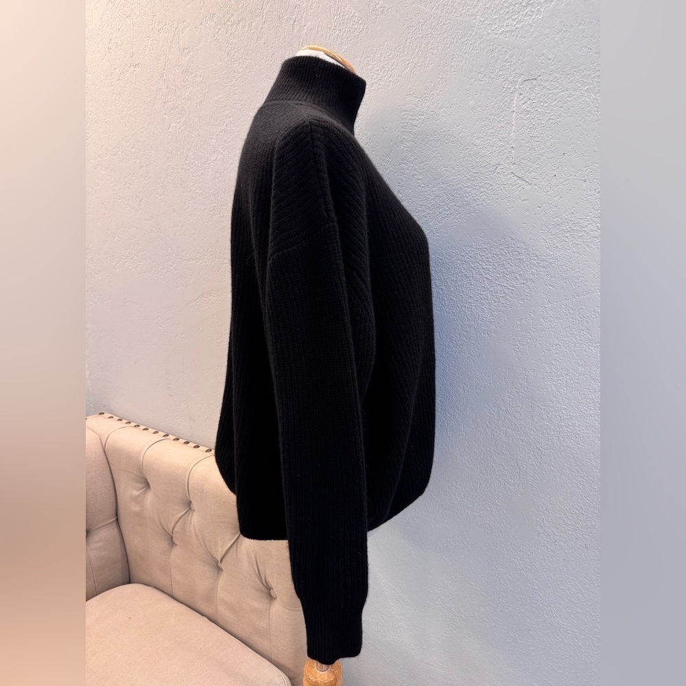 Jenni Kayne Half Zip Cashmere Sweater Black Pullover Ribbed Knit Mock EUC Size L - Picture 4 of 11